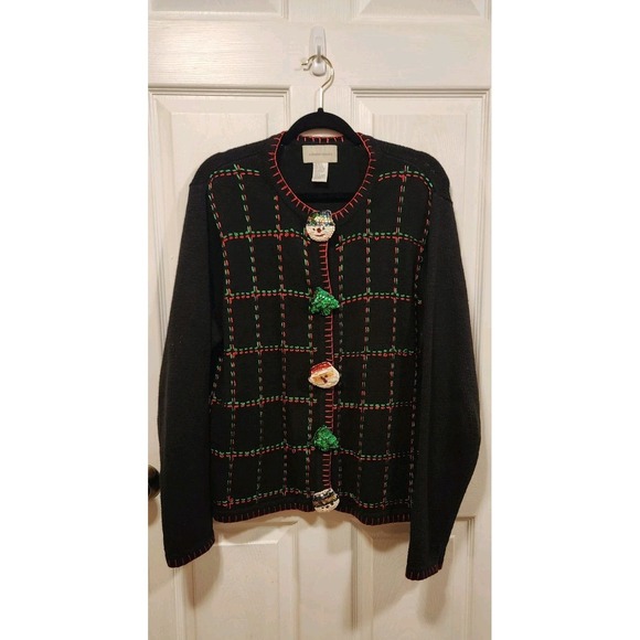 Lemon Grass Sweaters - Lemon Grass Christmas Sweater Size Large, Holiday Cardigan, Preowned